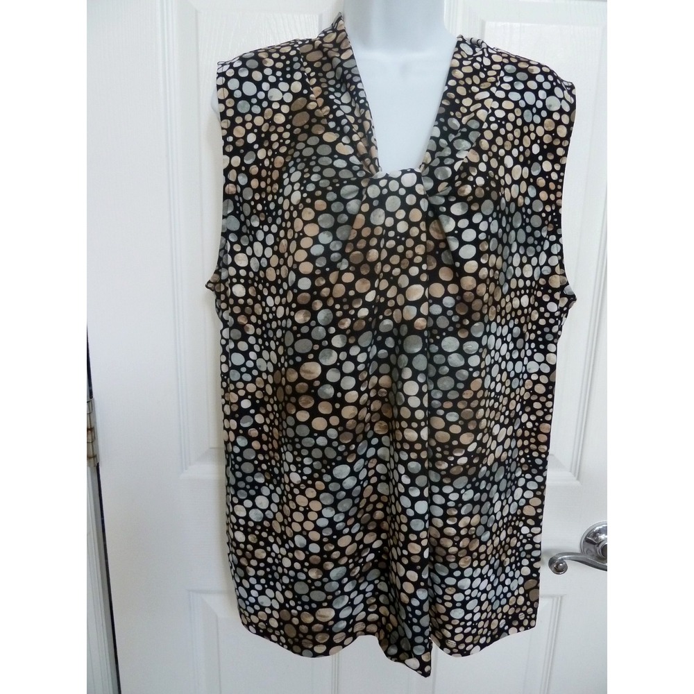 KASPER Plus Sz 2X Career Office Dotted V-Neck Blouse Pullover Professional